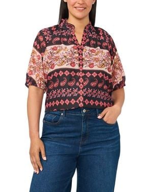 Cece Ruffle Print Top - Red