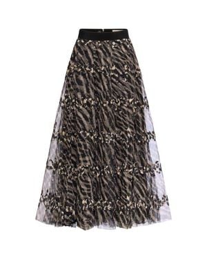 Maison Common Printed Tull Skirt With Embroidery - Black