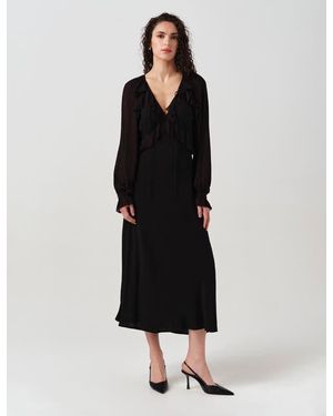 Ghost Naomi Long Sleeve Frill Midi Dress - Black