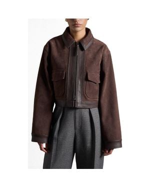Manière De Voir Denise Suede & Pebbled Leather Jacket - Brown