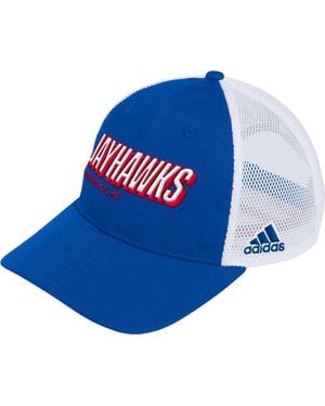 adidas Kansas Jayhawks Mascot Block Letter Slouch Trucker Adjustable Hat - Blue