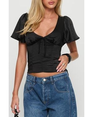 Princess Polly Sun Will Rise Tie Detail Satin Crop Top - Black
