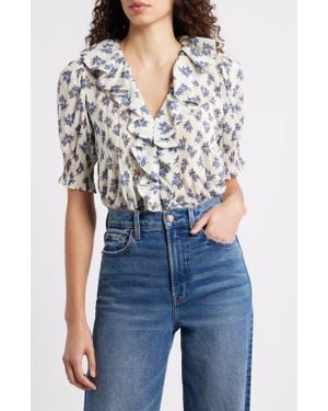 Doen Henri Floral Organic Cotton Voile Top - Blue