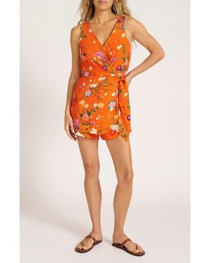 Matty M Floral Skort Romper - Orange