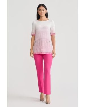 Ming Wang Ombre Fringe Trim Jacquard Knit Tunic - Pink
