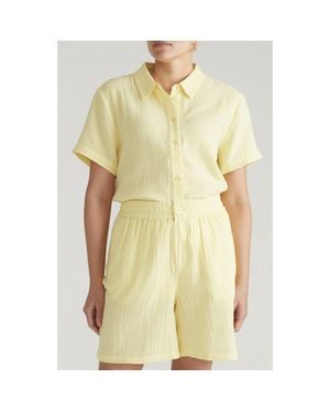 UNIVERSAL STANDARD Toni High Low Button Down Cotton Gauze Top - Yellow