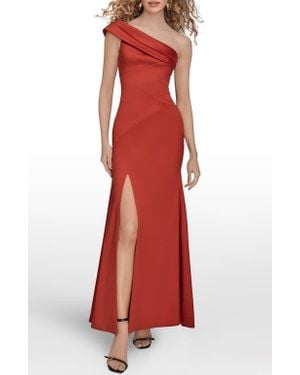 Donna Karan Pleated One-Shoulder Gown - Red