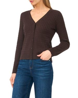 Halogen® Cable Stitch V-Neck Cardigan - Black