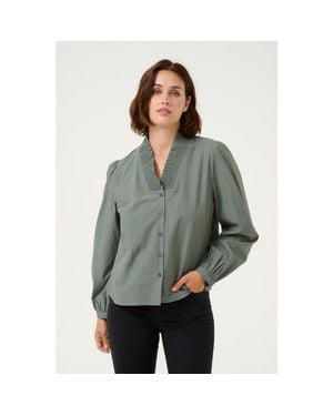 Kaffe Kamaia V-Neck Pleats Long Sleeve Shirt - Gray
