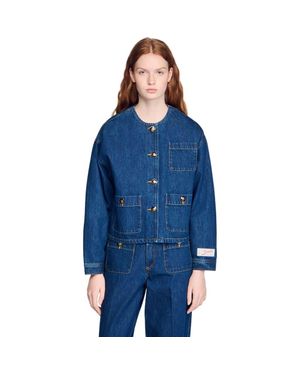 Sandro Statement Button Denim Jacket - Blue