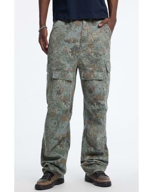 Guess Camo Relaxed Fit Cotton Twill Cargo Pants - Gray