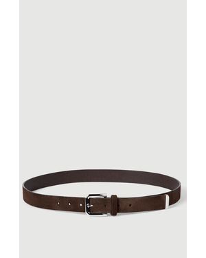 Brunello Cucinelli Reversed Leather Belt With Square Buckle And Tip - Gray