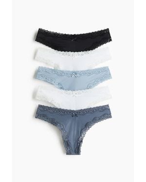 H&M 5-Pack Microfibre And Lace Brazilian Briefs - Blue