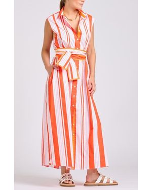 SHIRTY Sleeveless Tie Waist Shirtdress - Red
