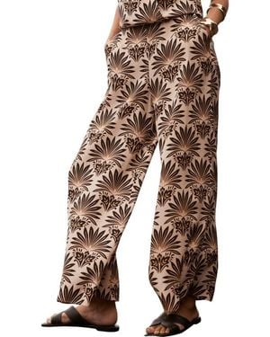 Mint Velvet Satin Geo Print Wide Leg Pants - Brown