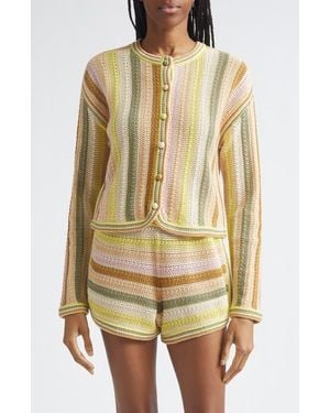 Zimmermann Indra Stripe Cotton Open Stitch Cardigan - Natural