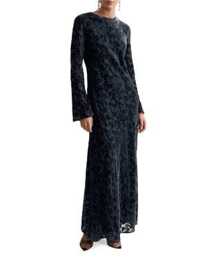 Mango Devor Burnout Long Sleeve Maxi Dress - Blue