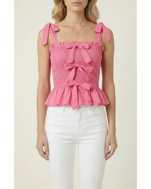 Modenaire Smocked Peplum Top With Bow Tie Straps And Ruffle Hem - Red