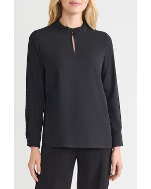 Misook Crêpe De Chine Long Sleeve Shirt - Black