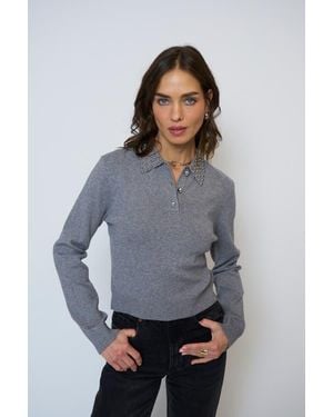 Central Park West Jay Studded Polo - Gray