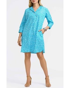 Foxcroft Sloane Leopard Spot Shirtdress - Blue