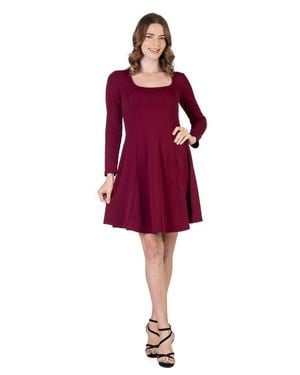 24seven Comfort Apparel Long Sleeve Knee Length Skater Dress in Purple |  Lyst