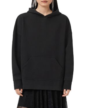 AllSaints Craneo Etienne Snakeprint Detail Cotton Blend Hoodie - Black