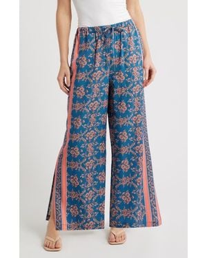 City Blues Floral Side Slit Lounge Pants - Blue