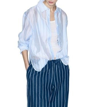 Mango Stripe Sheer Button-Up Shirt - Blue