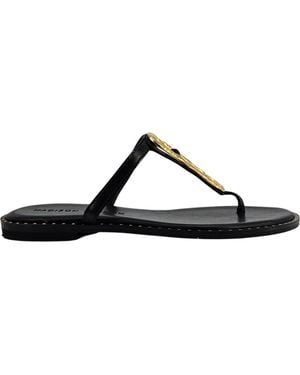Madison Maison Leather Flat Hammered Link Sandal - Black