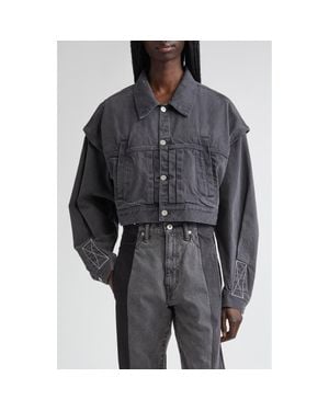 Kuro Power Shoulder Denim Crop Jacket - Gray