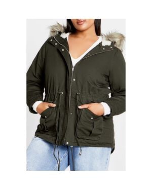 City Chic Explorer Parka With Faux Shearling Lining - Green