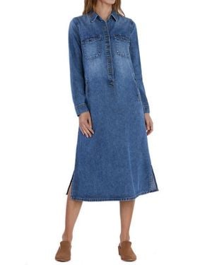 Wash Lab Denim Fab Long Sleeve Denim Midi Shirtdress - Blue
