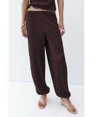 Mango Textured Baggy Pants - Brown