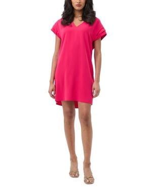 Trina Turk Sadora V Neck Pleated Sleeve Dress - Pink