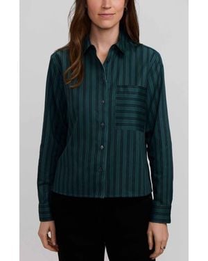 Foxcroft Jodie Stripe Cotton Button-Up Shirt - Green