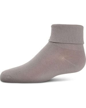 Memoi Ribbed Triple-Roll-Cuff Ankle Sock - Gray