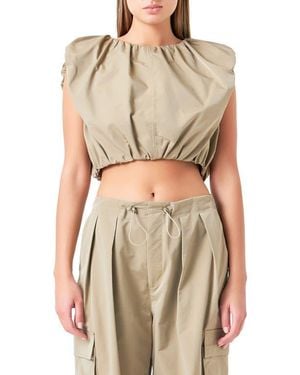 Grey Lab Sleeveless Cotton Crop T-Shirt - Natural