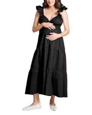 Motherhood Maternity Ruffle Sleeve Tie-Back Maternity Maxi Dress - Black