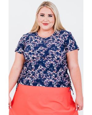 Calypsa Plus Size Short Sleeve Adele Swim Top - Blue