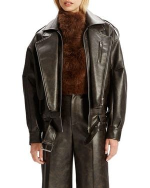 Bardot Kavi Oversize Faux Leather Moto Jacket - Black