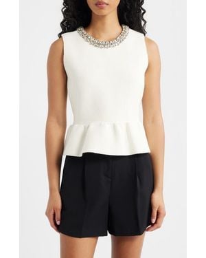 Endless Rose Embellished Knit Peplum Top - Black
