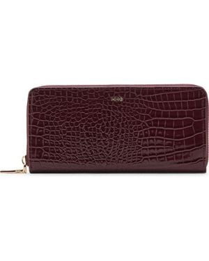 Mango Large Croc Embossed Faux Leather Wallet - Red