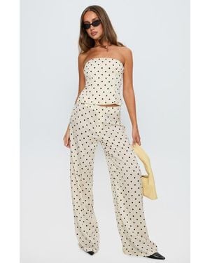 Princess Polly Powdered Sugar Polka Dot Strapless Top & Wide Leg Pants Set - Natural