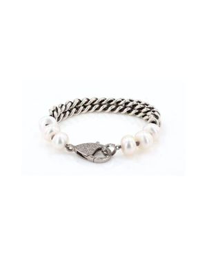 Sheryl Lowe Pearl And Double Chain Bracelet With Diamond Lobster Clasp - Multicolor