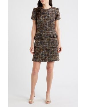Eliza J Jewel Neck Tweed Shift Dress - Black