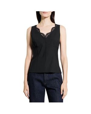 Theory Lace Trim Tailored Virgin Wool Blend Top - Black