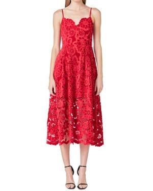 Endless Rose Velvet Lace Midi Dress - Red
