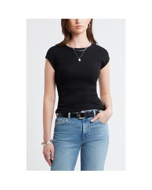 Treasure & Bond Cap Sleeve Stretch Cotton & Modal Rib T-Shirt - Black