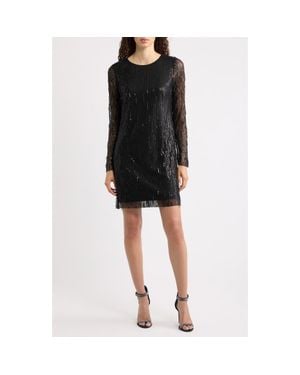 Sam Edelman Fringe Sequin Long Sleeve Dress - Black